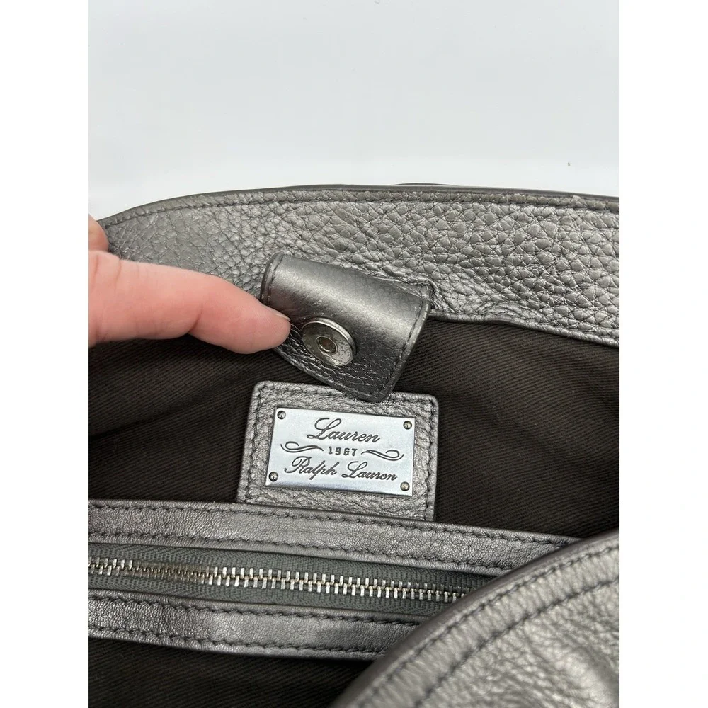 Lauren Ralph Lauren Silver Pebbled Leather 1967 Hobo Bag Cargo Pockets Designer